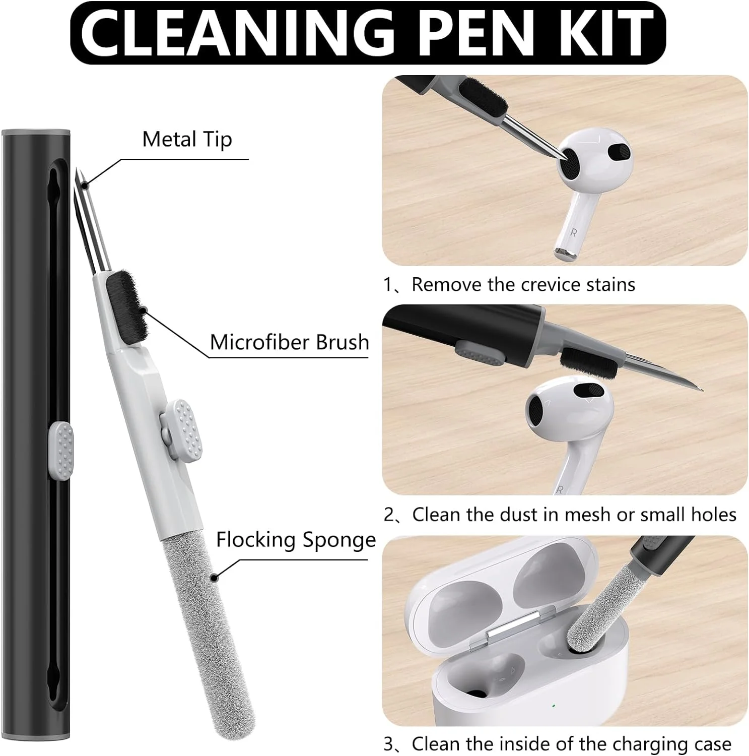 Funda AirPods de 3. a generación con kit de limpieza, funda protectora de silicona suave para Apple AirPods Estuche de carga de tercera generación - imagen 4