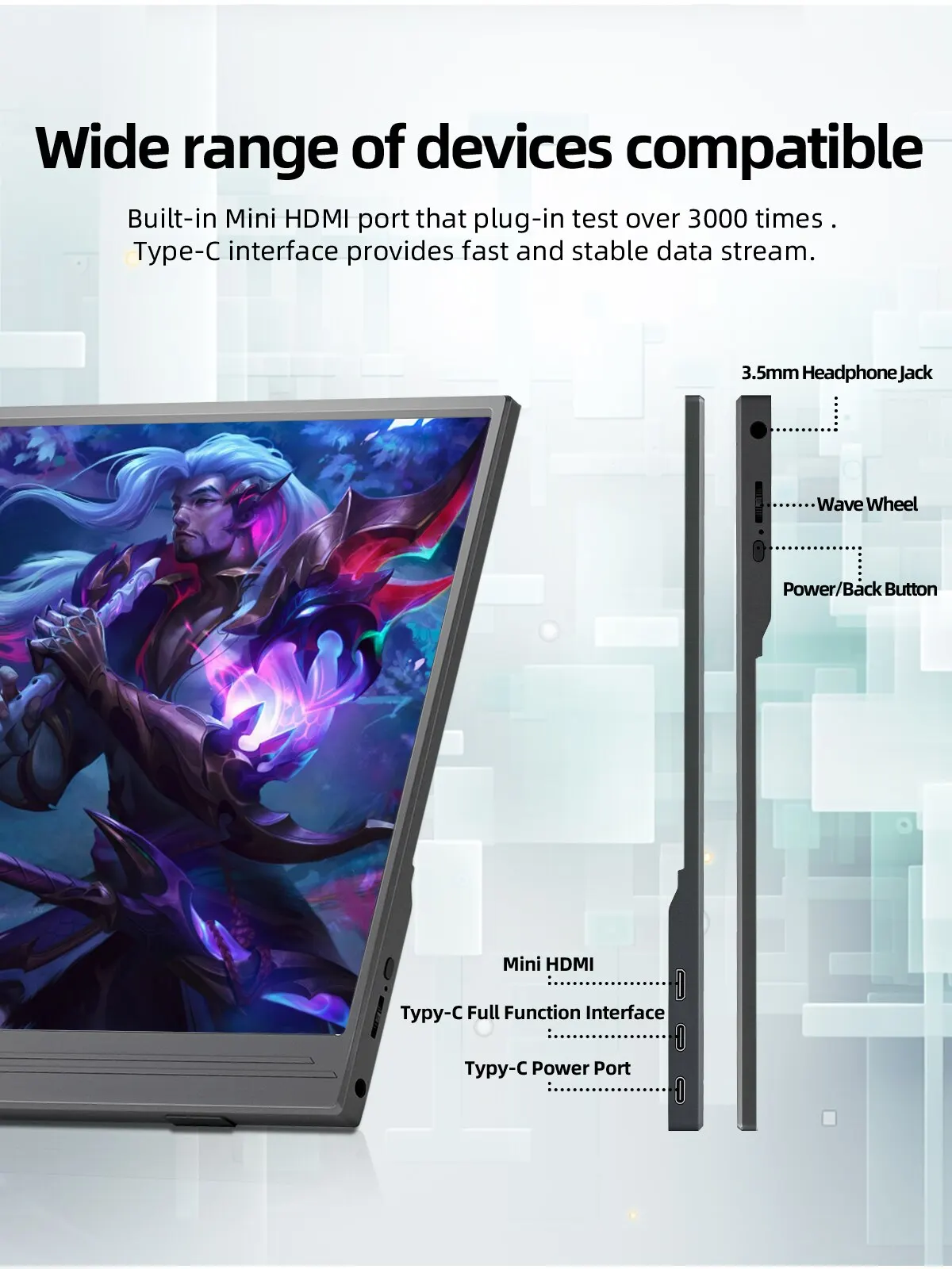 ZSUS-Monitor portátil de 15,6 pulgadas, 1080P, HDR, 16:9, Luz Azul baja para XBox, PS4/5, Switch, teléfono móvil, PC, extensión Loptop - imagen 5