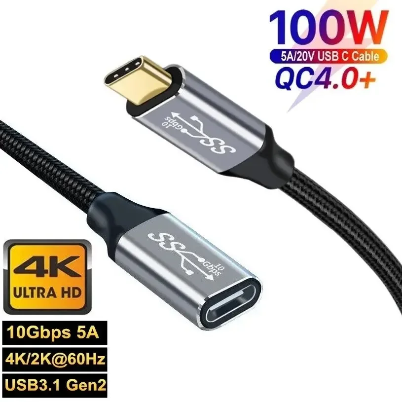 5A tipo C macho hembra Cable de 90 ángulos Cable de extensión USB C carga rápida USB tipo C 3,1 PD100W carga rápida con Cables de esquina - imagen 2