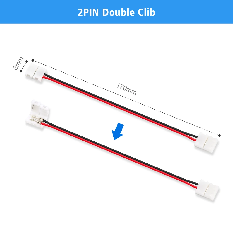 Conector de tira LED de 1/5/10 piezas, Cable de extensión de 2/3/4/5pin, 8mm/10mm, Conector de cinta LED 22AWG para tira LED RGB RGBW 2835 5050 - imagen 4