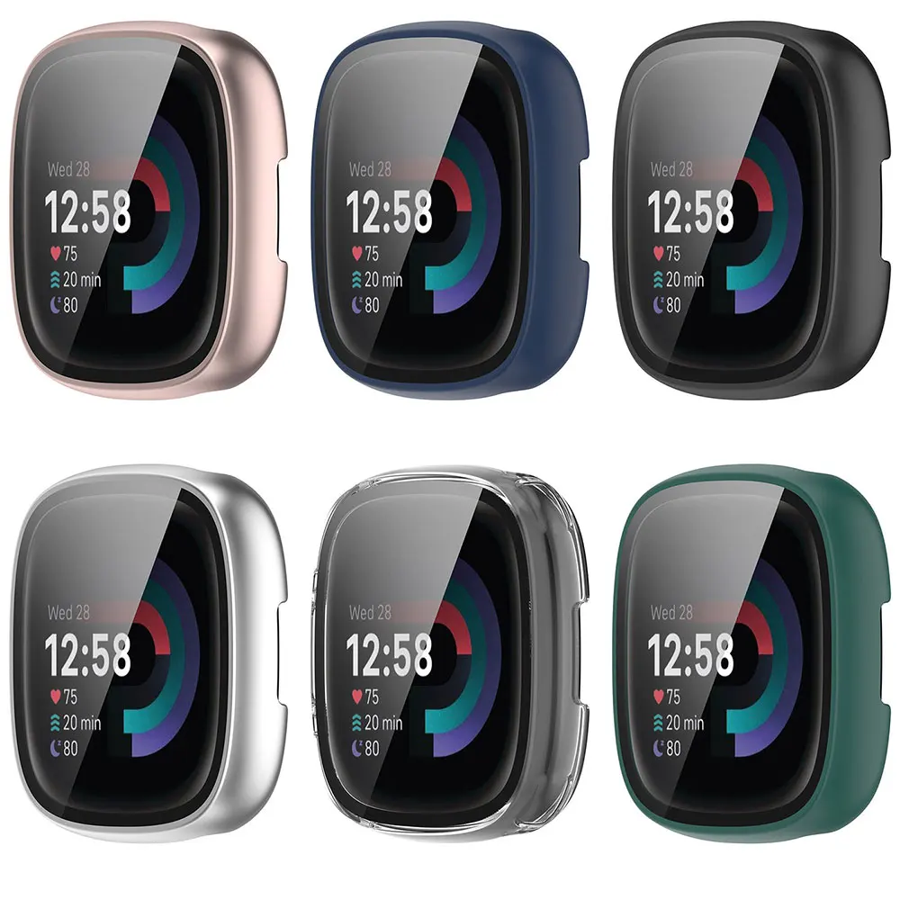 Vidrio templado + funda de PC para Fitbit Versa 4, parachoques integral, cubierta protectora antiarañazos, Protector de pantalla Fitbit Sense2 - imagen 2