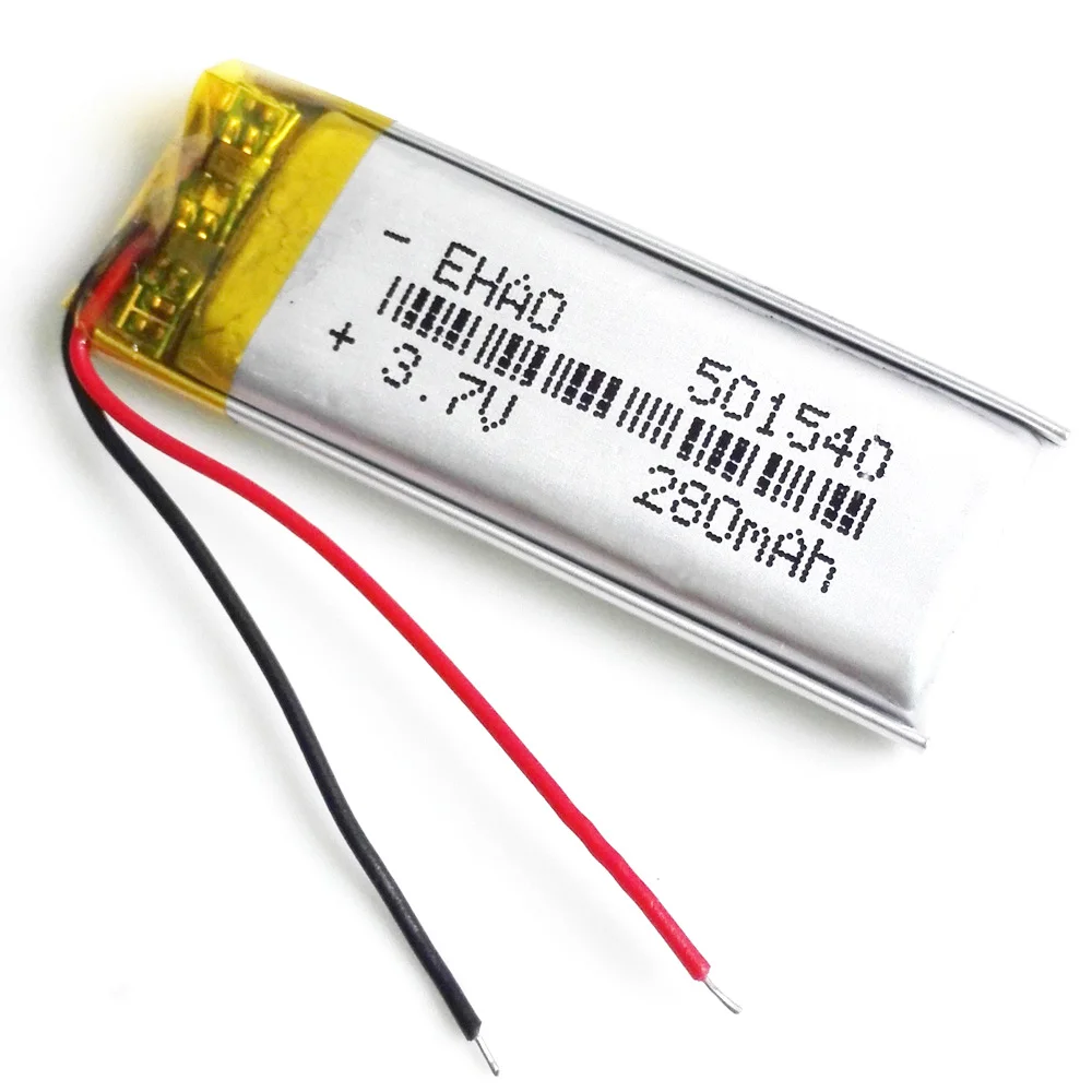 Batería recargable LiPo de 3,7 V, 280mAh, 501540 + JST, enchufe de 2 pines para navegador GPS, grabadora, altavoz, GPS, Bluetooth, luz Led - imagen 3
