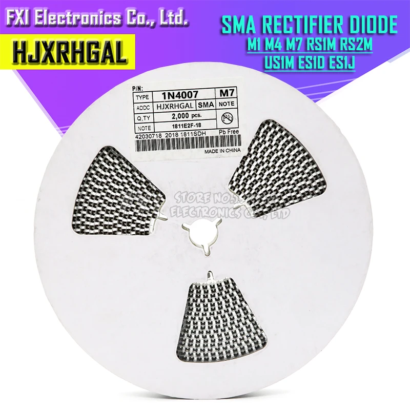 2000 Uds 1N4001 M1 1N4004 M4 1N4007 M7 FR107 RS1M FR207 RS2M HER108 US1M SF18 ES1J SF14 ES1D DO-214AC diodo rectificador SMA