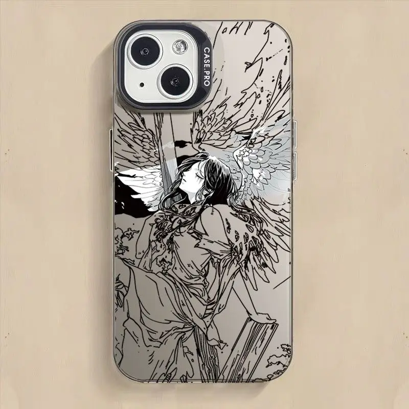 Y2K funda de teléfono de Ángel negro de líneas simples para Samsung A73, A72, A55, A54, A53, A35, A34, A33, A32, A30, A24, A23, A22, A15, 4G, 5G, cubierta mate - imagen 2