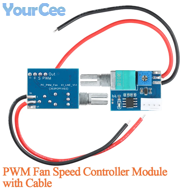 Módulo controlador de velocidad del ventilador PWM de un solo canal, 5 uds./1 unidad, 12V, con Cable, Control de velocidad PWM, módulo de ventilador con cubierta de computadora - imagen 4