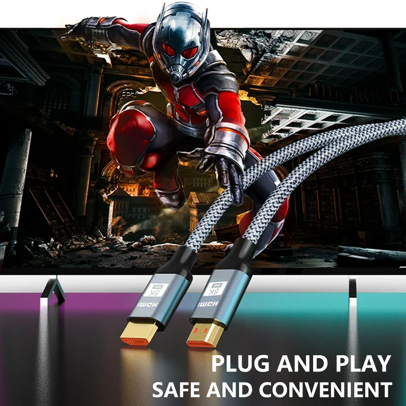 Cable HDMI 8K de 0,5-1,5 M, 60HZ, 2,1 V, 4K, 144HZ, TV 3D de alta velocidad para Monitor de ordenador, proyector, consola de juegos PS, Audio y vídeo - imagen 4