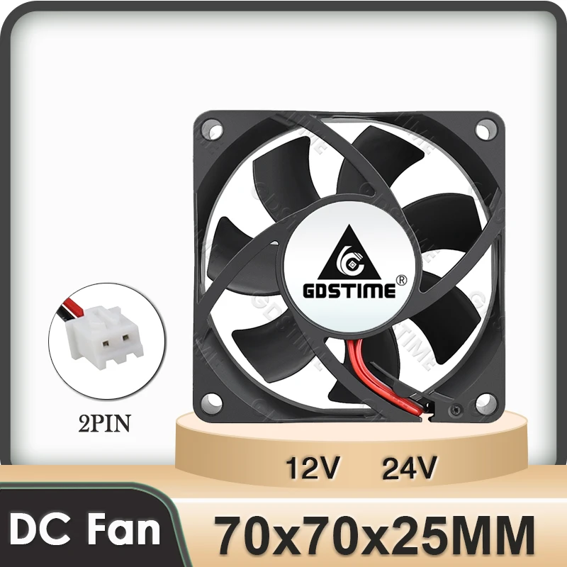 Gdstime DC 12V/24V 7025 enfriador sin escobillas 70x25mm carcasa de PC radiador de CPU 7cm caja de ordenador ventilador de refrigeración 70x70mm ventilador Axial de 2 pines