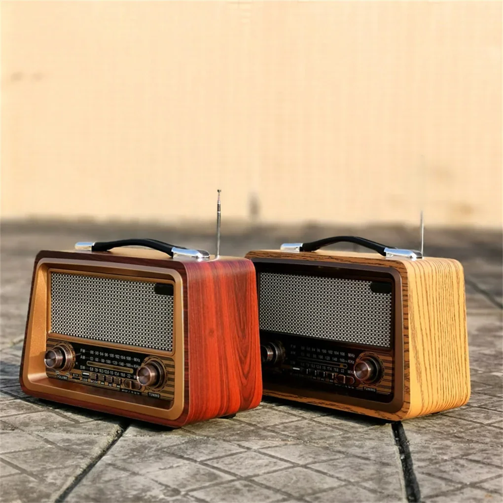 Reproductor de Mp3 para exteriores, Radio Retro de varias bandas de madera Real recargable con cables, Bluetooth Link, USB, caja de altavoz portátil, R-2066BT - imagen 5