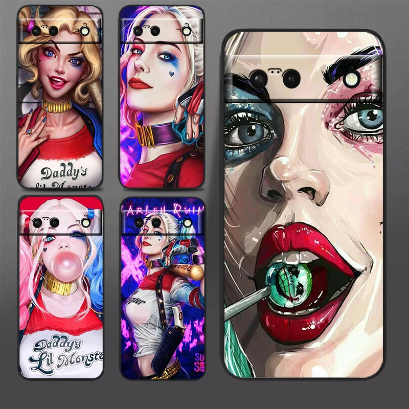 Crazy h-harley q-quinn Sexy para Google Pixel 9, 8, 7A, 7, 6A, 6, 5A, 5, 4, 4A, XL, 5G, Funda de silicona negra a prueba de golpes