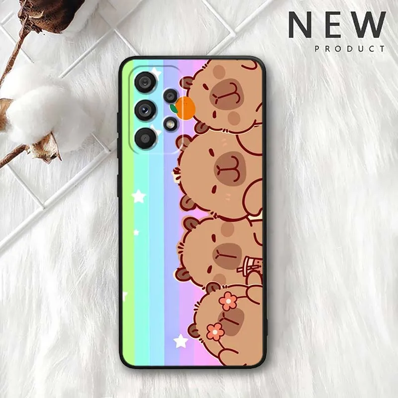 Patrón de dibujos animados de capibara para Samsung Galaxy A11 A12 A13 A14 A15 A16 A20E A20S A21 A21S A22 A23 funda de teléfono negra - imagen 5