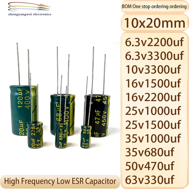 Condensador 10x20 6.3v2200uf 6.3v3300uf 10v3300uf 16v1500uf 16v2200uf 25v1000uf 25v1500uf 35v1000uf 35v680uf 50v470uf 63v330uf