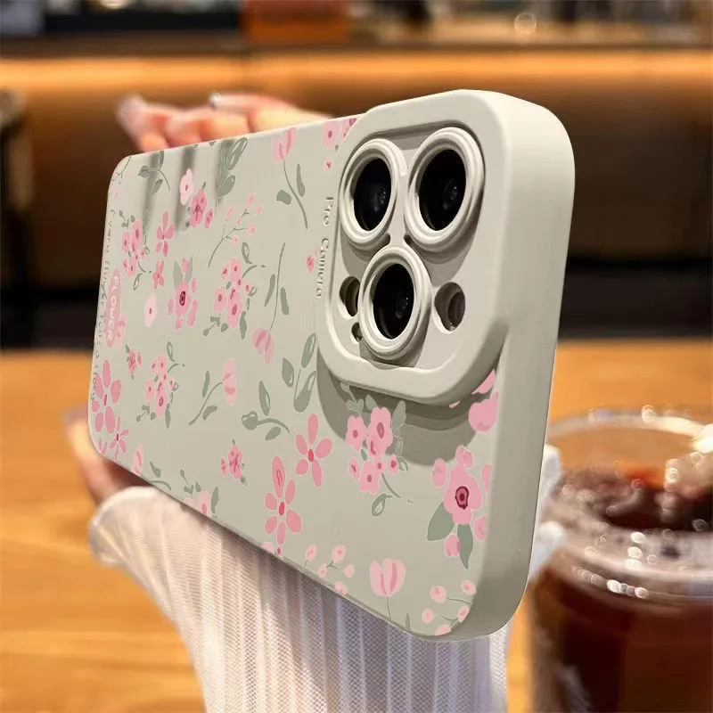 Funda de teléfono con estampado de rama de flor rosa para iPhone 16 Pro Max 15 14 13 12 11 XS XR 7 8 Plus, funda de parachoques de silicona suave caramelo - imagen 2