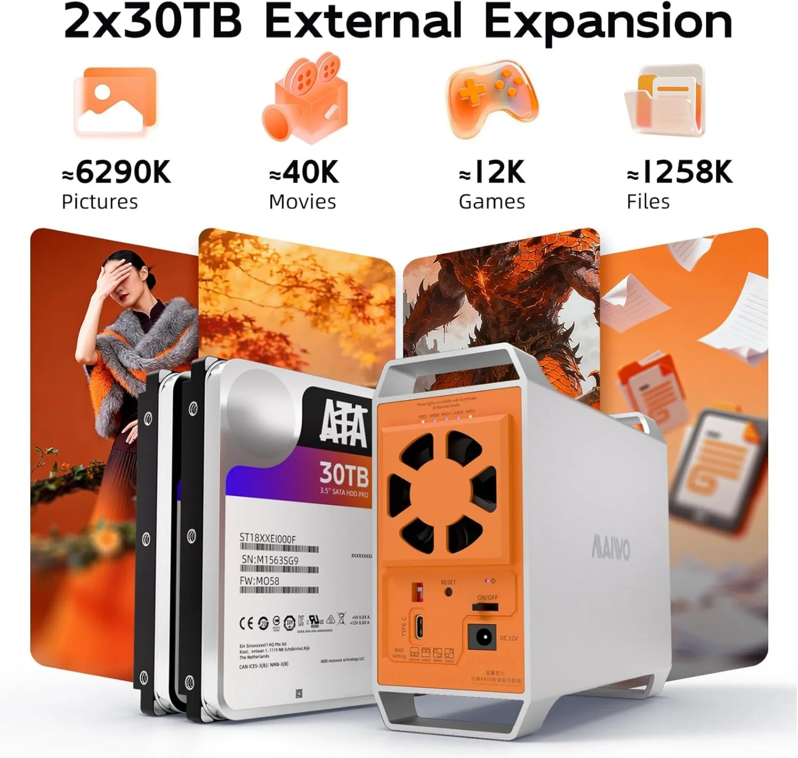 MAIWO Estación de acoplamiento HDD de 2 bahías SATA a USB tipo C carcasa de disco duro para caja de disco duro de 2,5/3,5 pulgadas con caja de 4 modos RAID - imagen 5