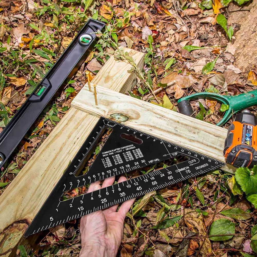 Regla triangular métrica de 7 pulgadas, transportador de ángulo de aleación de aluminio, regla de medición cuadrada métrica de velocidad para herramienta de carpintero - imagen 5