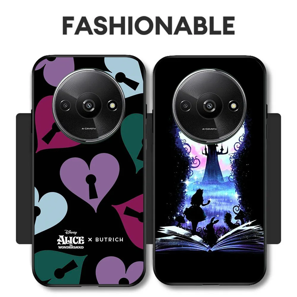 BD-1 Alice en el país de las Maravillas funda negra para Xiaomi Redmi Note 14 14C 14R A4 A3 A3X POCO F2 X3 C75 NFC Pro Plus - imagen 2