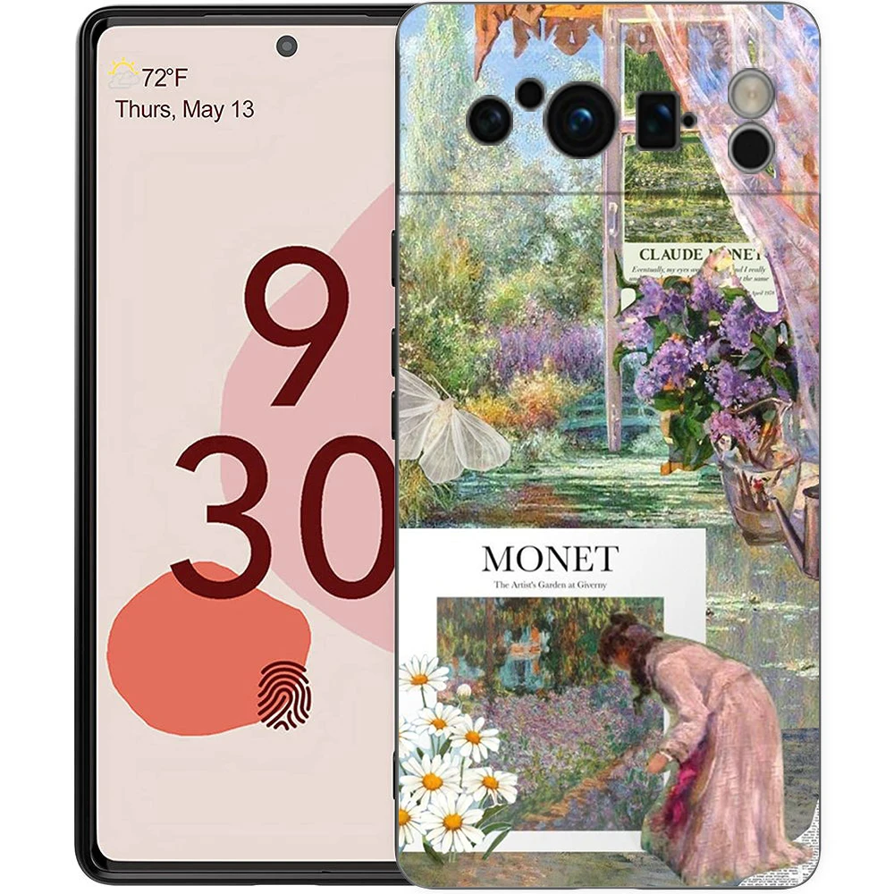 Funda de teléfono para Google Pixel 8 7 6 Pro 8A 7A 6A TPU Shell silicona suave a prueba de golpes cubierta negra Claude Monet Art - imagen 4