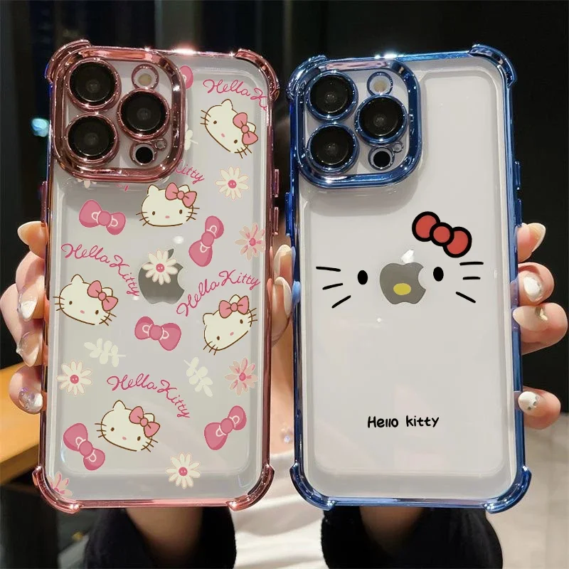 Xiaomi Mi 15 Ultra 14T Pro 13 14 POCO X7 Pro X5 X3 F4 F5 M4 M3 커버 헬로 키티 도금 에어백 용 전화 케이스