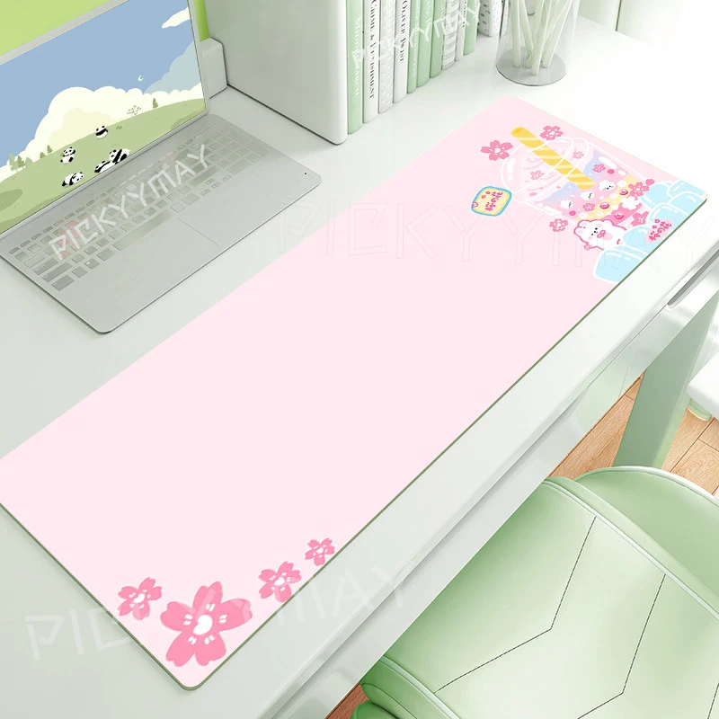 Alfombrillas de ratón Kawaii Milktea, alfombrillas de mesa rosas, alfombrilla de ratón para ordenador, alfombrilla de escritorio grande y bonita de empresa, alfombrillas de ratón grandes para jugadores de 120x55cm