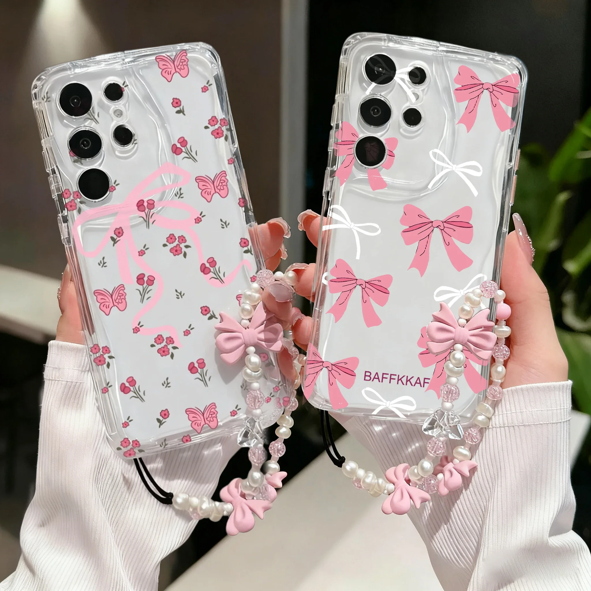 Funda con correa de cadena de lazo rosa coreano para Realme 15 Pro 5G 15 14 13 12 Pro 11 Plus C71 C75 C53 C55 GT6 funda de silicona