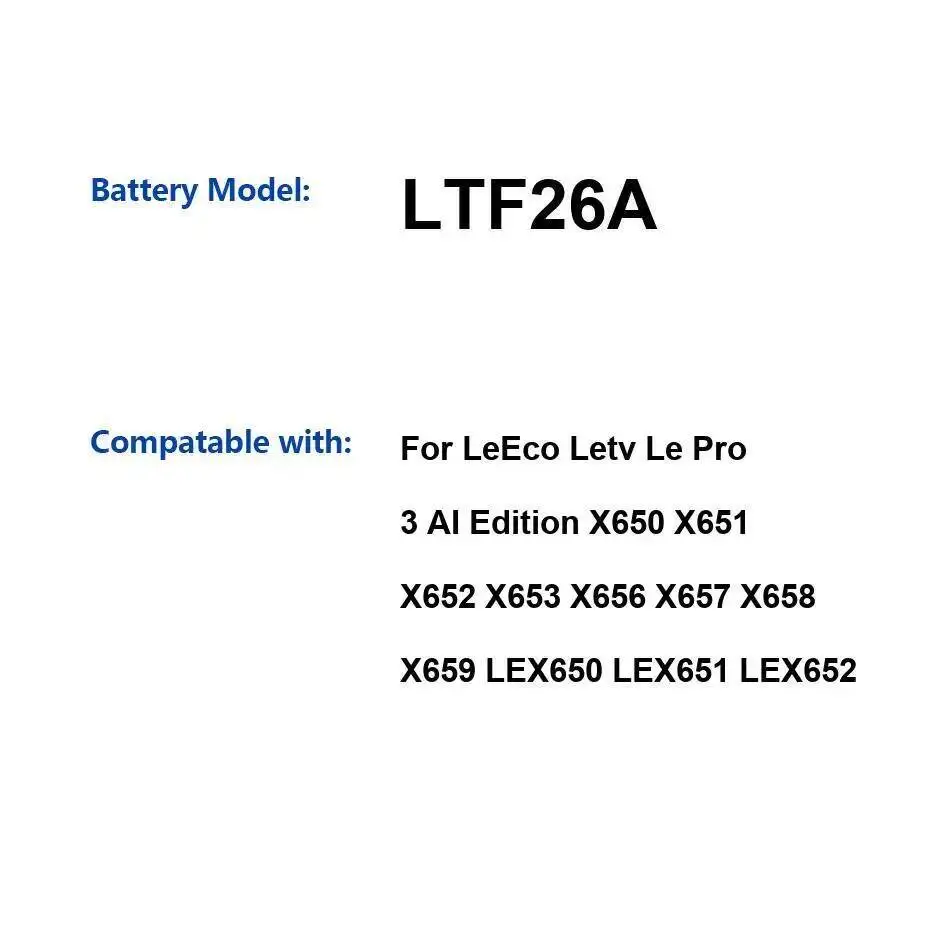 Batería LTF26A 4000Mah para Leeco Letv LE Pro 3 AI Edition X650 X651 X652 X653 X656 X657 X658 X659 LEX650 LEX651 LEX652