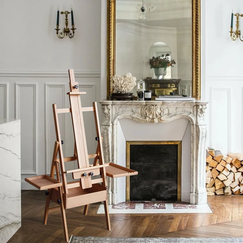 Caballete multifuncional de haya con cajón, bandeja, caballete plano plegable, tablero de dibujo, caballete para niños, boceto, pintura al óleo - imagen 3