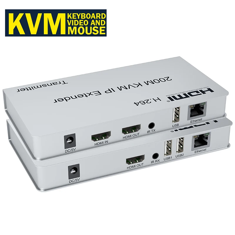 Extensor IP H.264 HDMI KVM sobre Ethernet Cable RJ45 CAT6 200M 1080P HDMI KVM extensor compatible con teclado de ratón USB para PC NVR TV