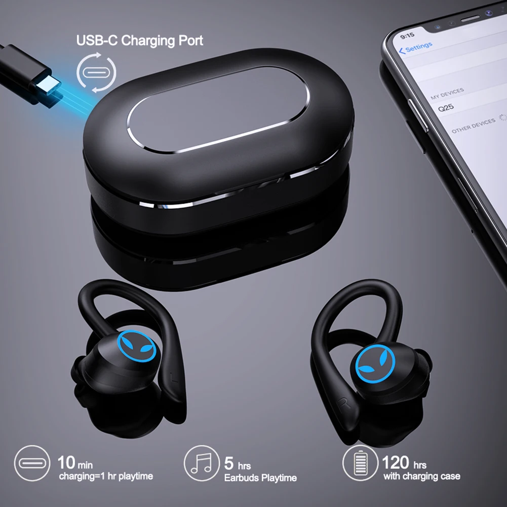 Auriculares inalámbricos Q25 con Bluetooth 5,1, auriculares con cancelación de ruido, auriculares estéreo HiFi 9D con graves y micrófono para iPhone - imagen 2