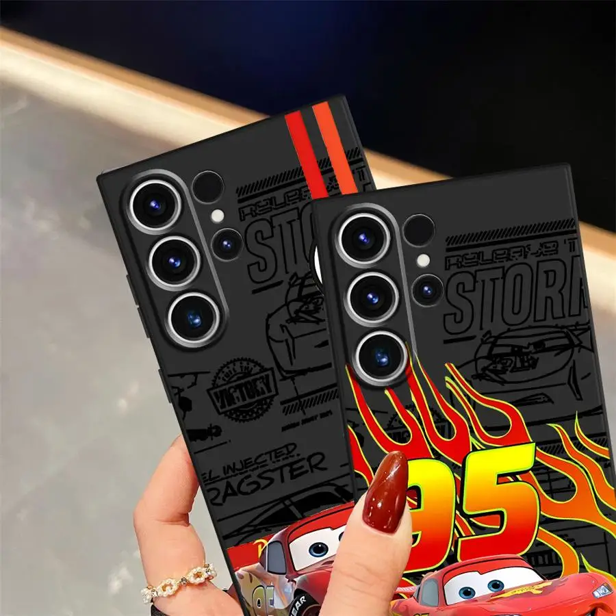 Funda de coche Lightning Mc-Queen para Samsung Galaxy S24 Plus S23 Ultra S20 S25 Edge S21 FE, funda de teléfono suave negra - imagen 3