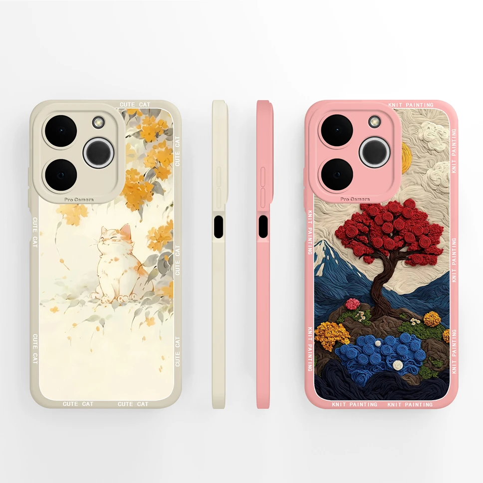 Para Realme Note 70 70T 4G funda de teléfono encantadores patrones de flores de gato parachoques suave de alta calidad para Realme Note70 T cubierta ligera