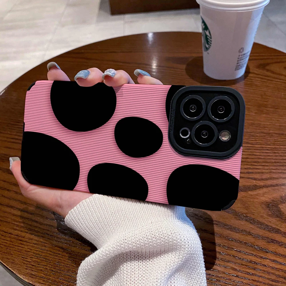 Funda de teléfono de silicona rosa guijarro a la moda para iPhone 13, 15, 14, 12, 16 Pro Max Plus Mini 17 ProMax Air, cubierta completa de cuero a prueba de golpes - imagen 4