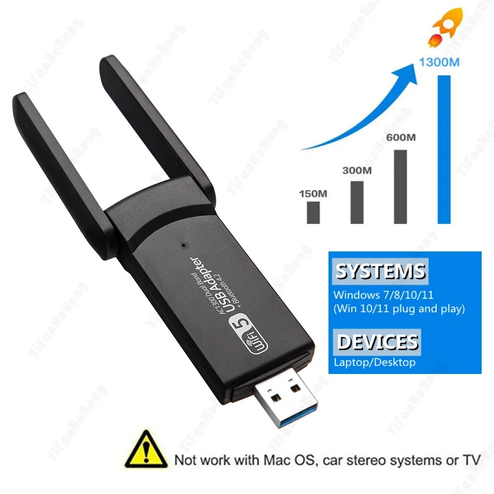 Adaptador BT 4,2 WiFi USB 3,0 de doble banda 2,4 GHz y 5GHz 1300Mbps Wifi Usb para PC de escritorio portátil tarjeta de red receptor inalámbrico - imagen 5