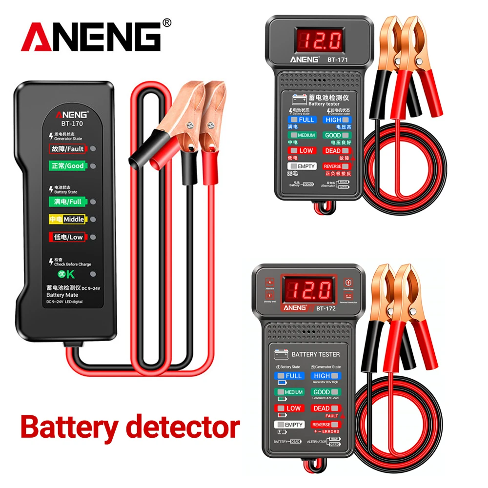 Probador de batería de coche, analizador de carga de reparación de automóviles de 12V/24V, Detector de voltaje con pinza de cocodrilo, pantalla LED inversa, herramientas de electricista - imagen 2