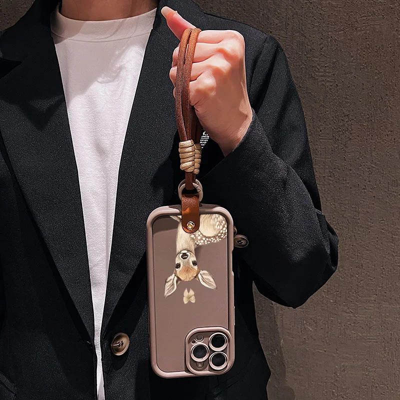 Funda de teléfono con correa de cordón suave con diseño de ciervo y lazo bonito para iPhone 17 16 15 14 13 12 11 Pro Max 16E 17 Air 7 8 Plus - imagen 2