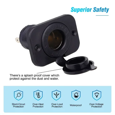 Enchufe de encendedor de cigarrillos montado en coche, 12V/24V, adecuado para montar en coche, motocicleta, camión, ATV, RV, toma de corriente