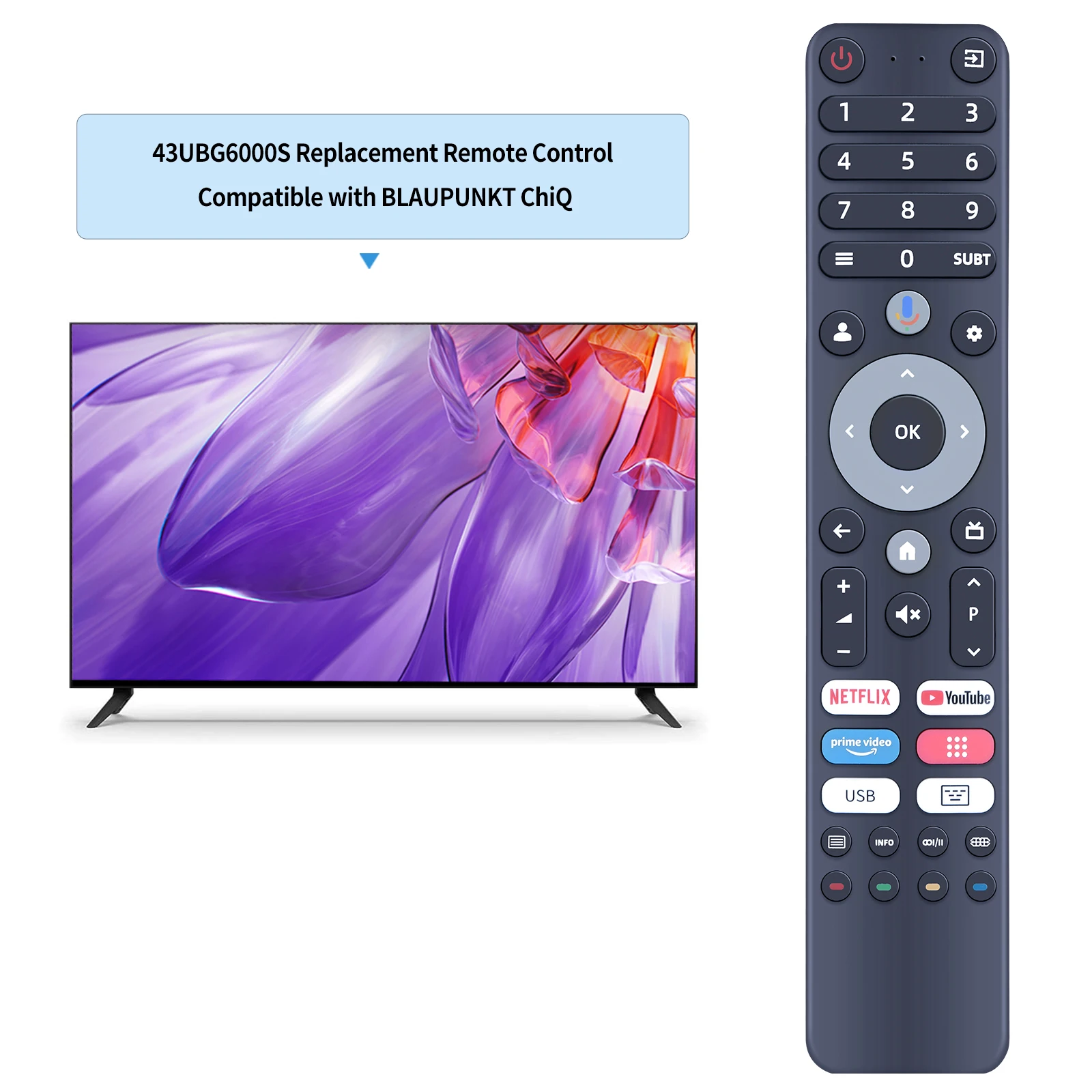 Nuevo Control remoto por voz para BLAUPUNKT TV 32UBG6000S 43UBG6000S 50UBG6000S Para ChiQ L32H7G L32H8CG U43H7C OK. OTV 43AU-5023C - imagen 2