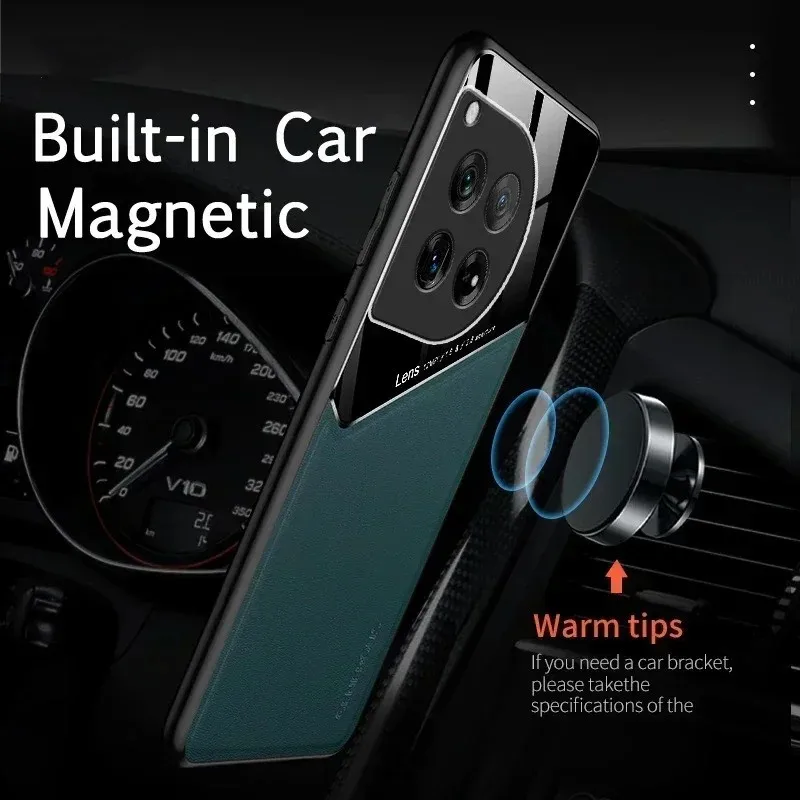 Funda con textura de cuero para OnePlus 13 13R 12 12R, funda con soporte de succión magnética para coche, Fundas Capa - imagen 2