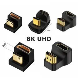Adaptador HDMI Mini Macho-Hembra 8K 4K 120Hz Ángulo 90° U/L