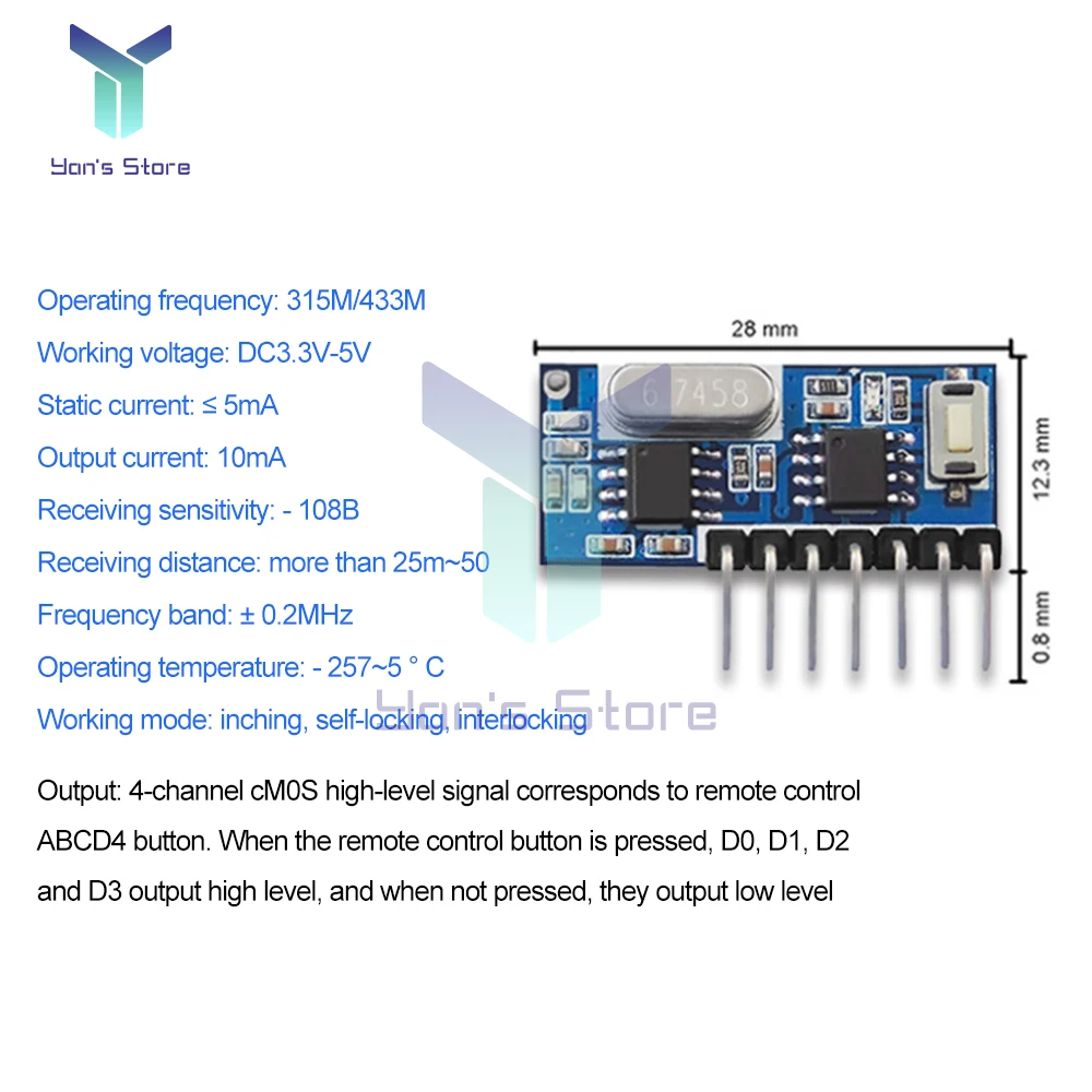 1-5 uds 315/433 Mhz transmisor y receptor RF módulo de interruptor de Control remoto DC3.3V-5V Jog controlador de enclavamiento autoblocante - imagen 3