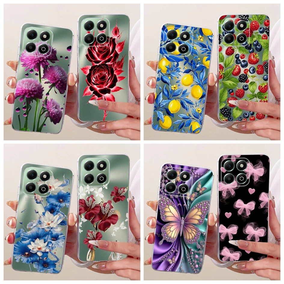 Funda transparente para Honor X6a X6b, cubierta WDY-LX1 JDY-LX1 LX2, parachoques de silicona suave con flores a la moda para Protector HonorX6a HonorX6b