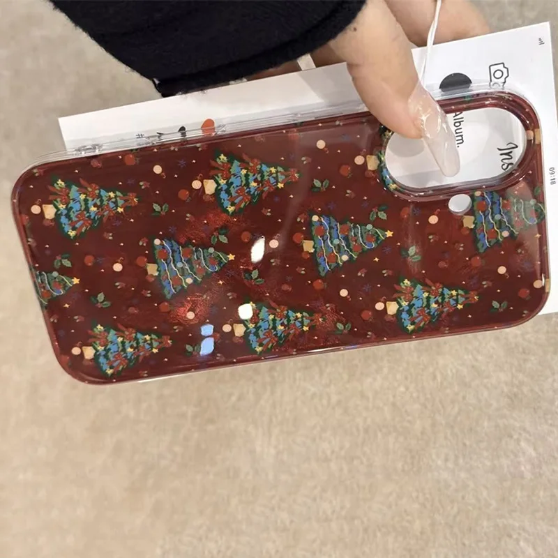 Fondo rojo árbol de Navidad funda de teléfono para iPhone 17 Pro fundas iPhone 16 Pro Max 15 14 13 12 11 XS X XR 7 8 Plus 16E Air Cover - imagen 3