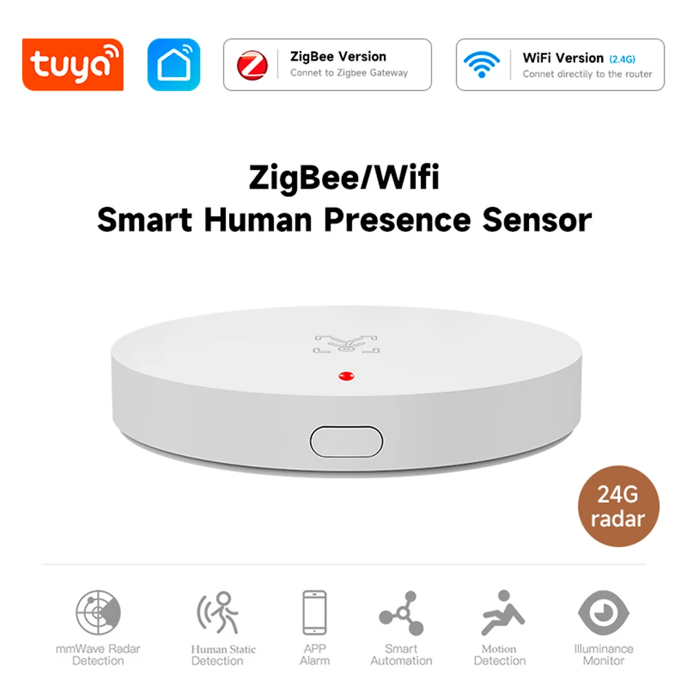 Tuya ZigBee 24G WiFi Sensor de presencia humana Sensor de movimiento detección de Radar aplicación de hogar inteligente alarma Control remoto protección de seguridad