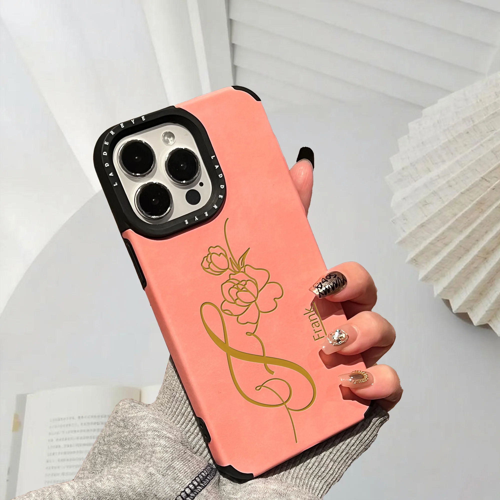 Funda de teléfono rosa con grabado láser y nombre personalizado de piel sintética, adecuada para Iphone17 16 15 14 13 12 11 Pro Max Plus. - imagen 3