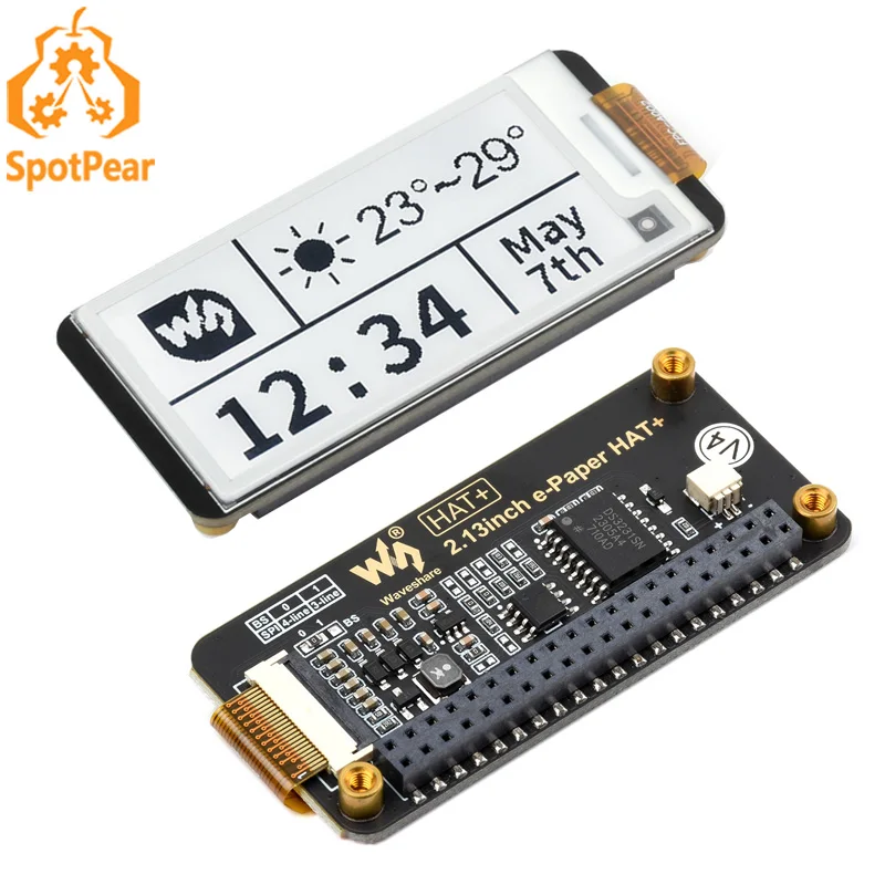 Sombrero de papel electrónico de 2,13 pulgadas + pantalla de tinta electrónica de 2,13 pulgadas negro con blanco SPI 250x122 para Raspberry Pi / Jetson Nano
