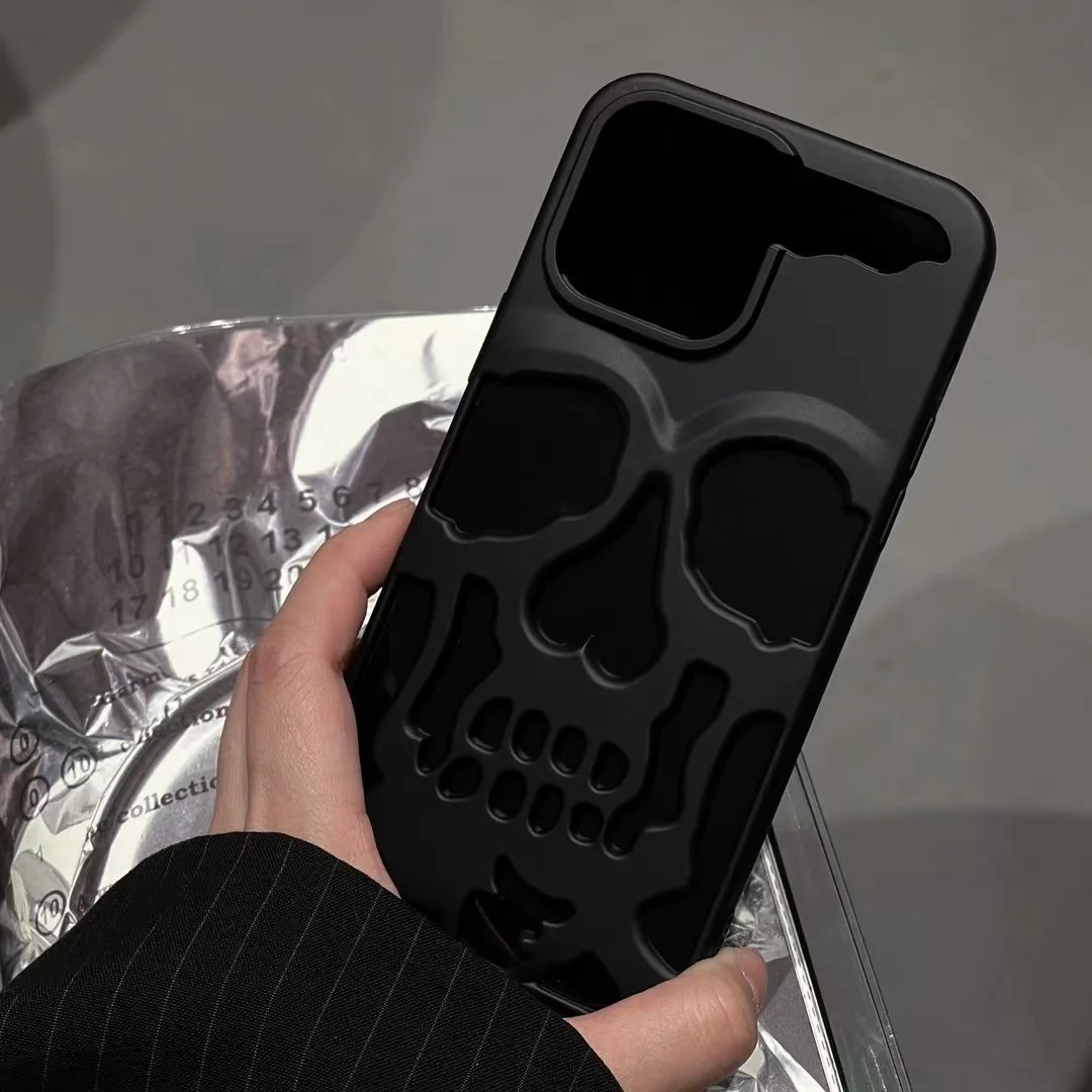 Funda de teléfono de lujo con calavera y esqueleto para iPhone 16 15 Pro Max 11 12 13 14, funda protectora completa hueca con revestimiento mate a prueba de golpes - imagen 5
