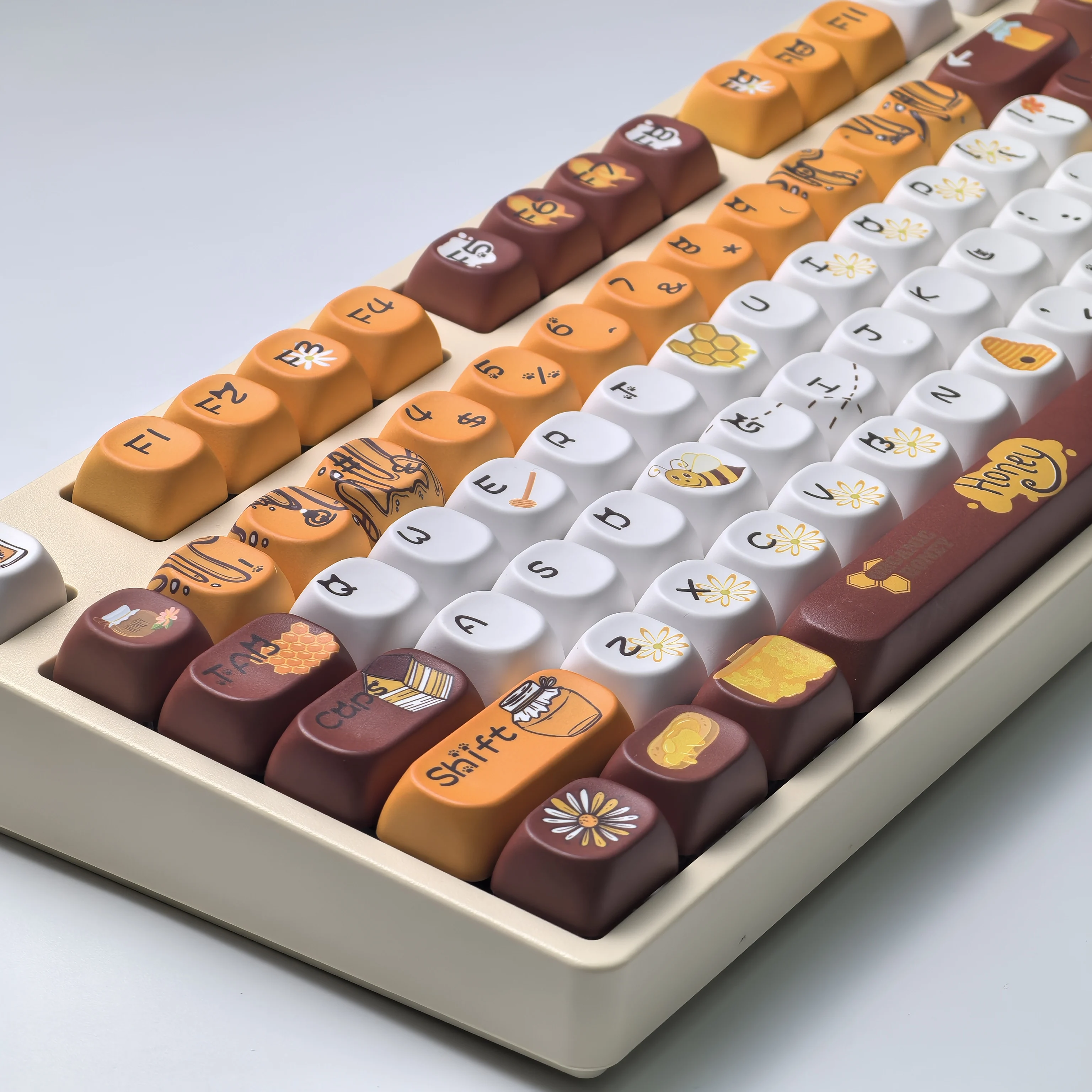 Moa Honey Keycap lindo naranja marrón Pbt para Fiy Aula F75/F87 redondo lindo abeja Keycap - imagen 4