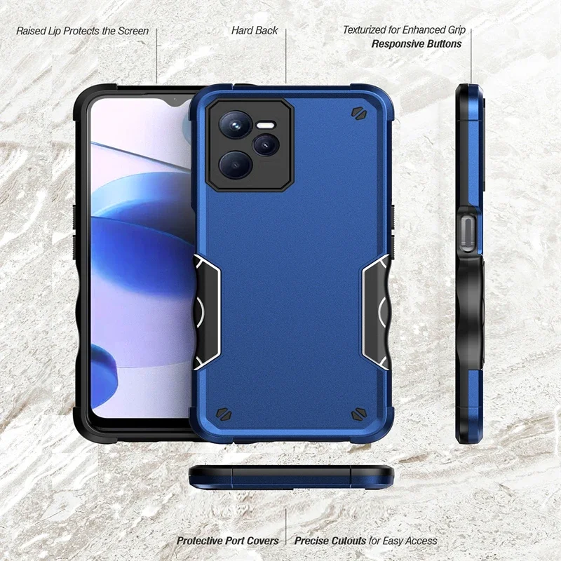 Armadura de bandera militar, funda de teléfono a prueba de golpes para Realme C35, marco de TPU de 6,6 pulgadas, cubierta trasera de protección de lente de cámara de plástico duro - imagen 4