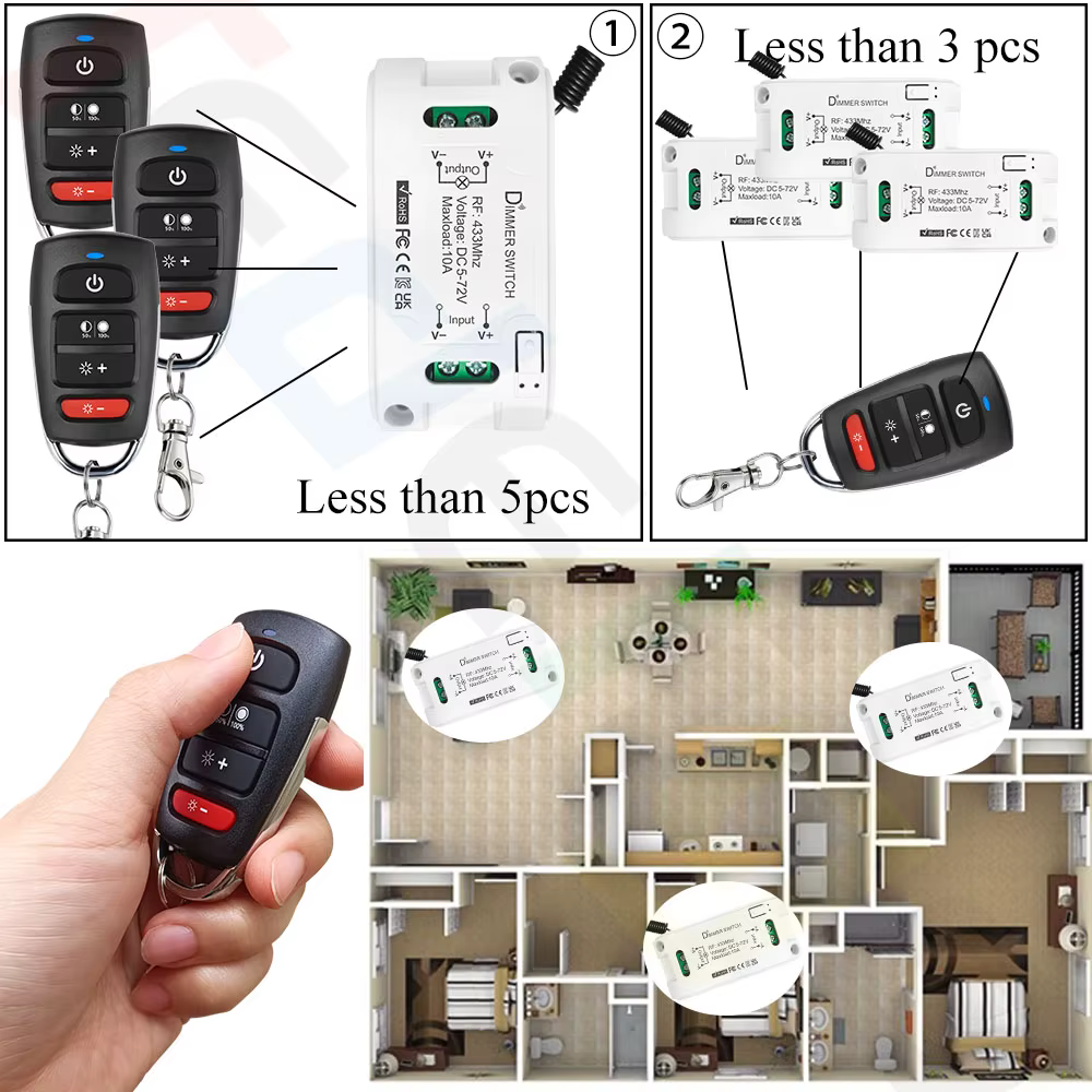 Tedeligo-interruptor inteligente de atenuación, módulo controlador de luz ajustable de brillo, bombilla LED regulable, 433MHz, CC 6V, 12V, 24V, 72V - imagen 5