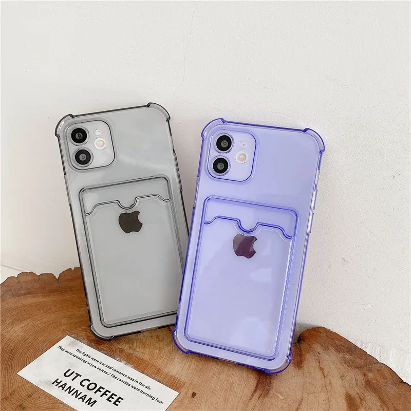 Funda gruesa con ranura para tarjetas para iPhone 13, 11, 12, 14, 15 Pro Max Mini X XS XR SE 7 8 Plus, funda tipo billetera transparente a prueba de golpes - imagen 2