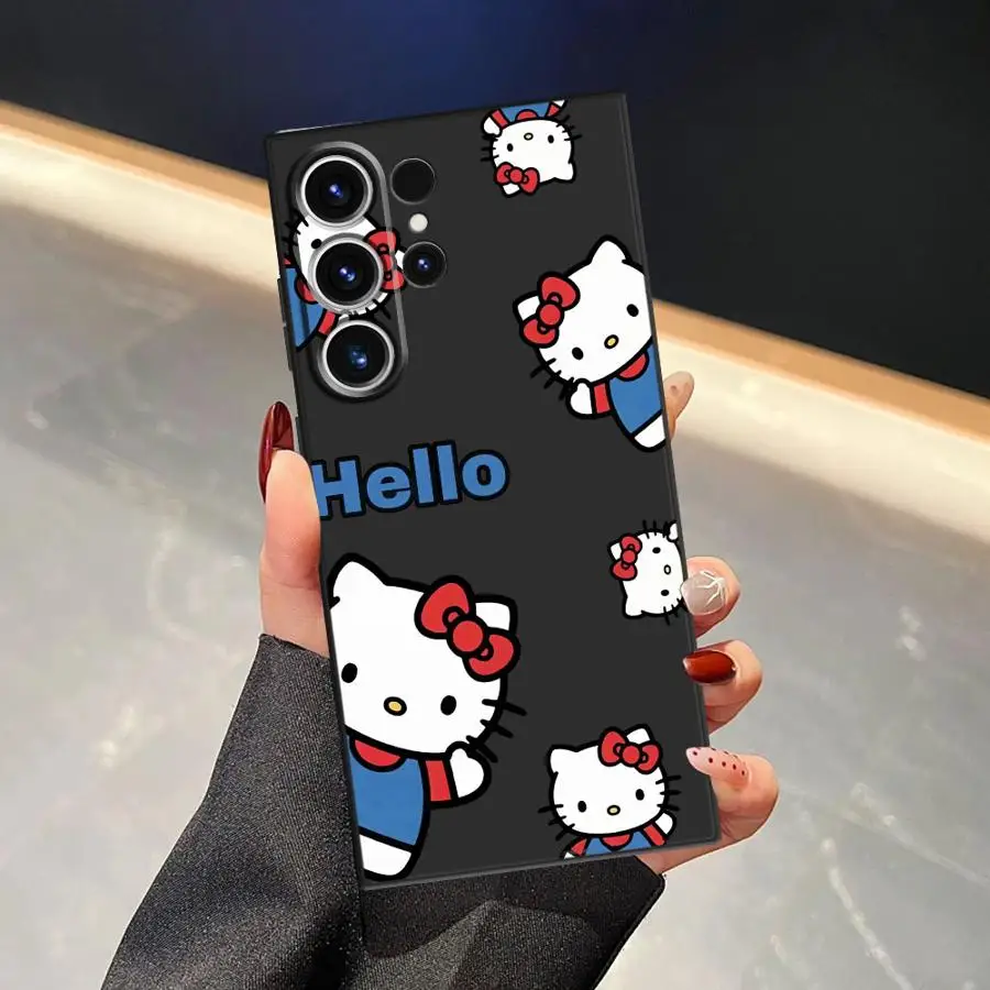 Funda de teléfono suave negra para Samsung Galaxy S24 Plus S25 Edge S21 FE S23 Ultra S20 moda Hello Kitty dibujos animados - imagen 3