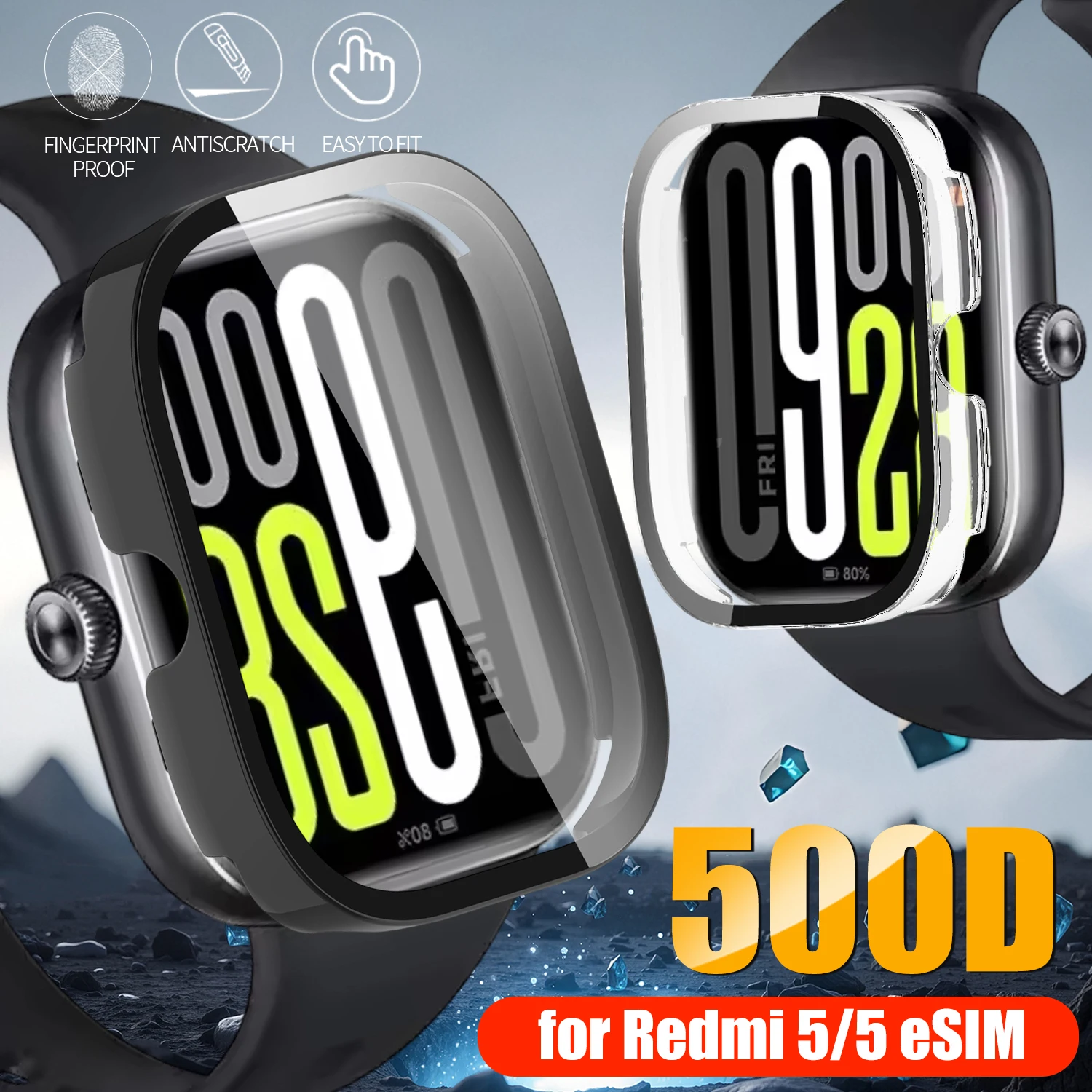 PC duro + funda protectora integrada de vidrio templado para Redmi Watch 5/5 eSIM Smartwatch cubierta protectora antiarañazos parachoques